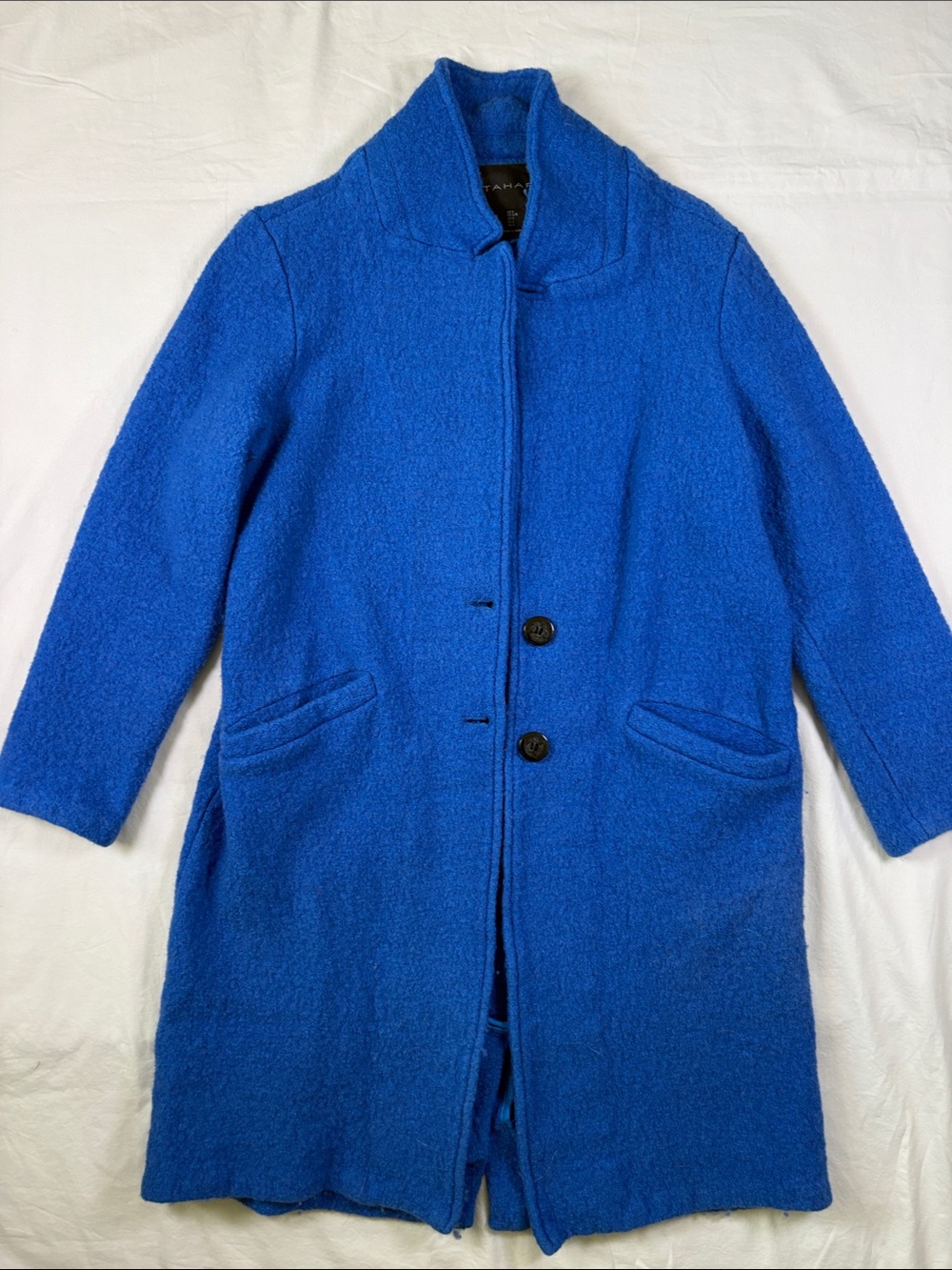 Tahari Bright Blue Wool Blend Pea Coat